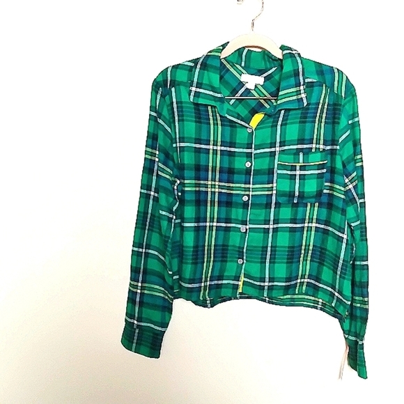 Colsie Green Plaid Long Sleeve Button Up Pajama Top Size Medium New with Tags - Picture 1 of 10